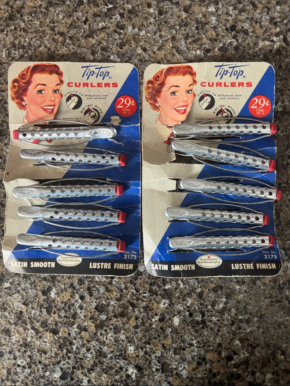Vintage 1940s/50s Tip Top brand Satin Smooth Silver Hair Curlers  - 2 packs of 5